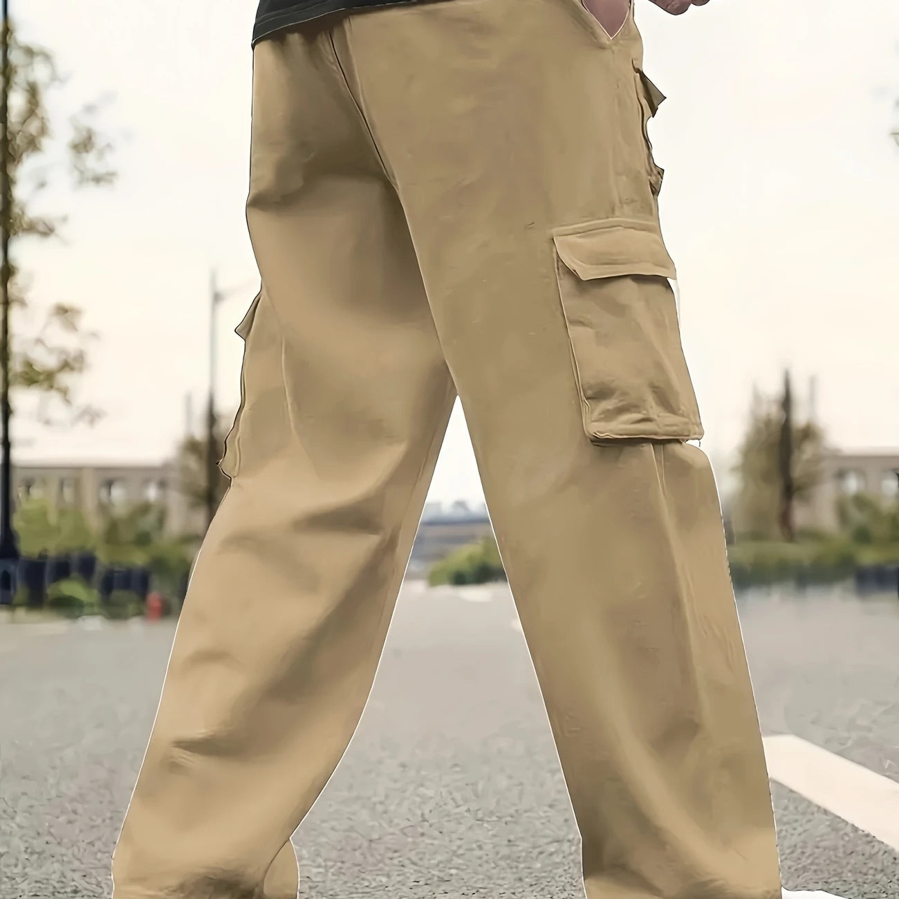 Men's Multifunctional Cargo Pants with Multiple Flap Pockets and Straight Leg Chichicherry