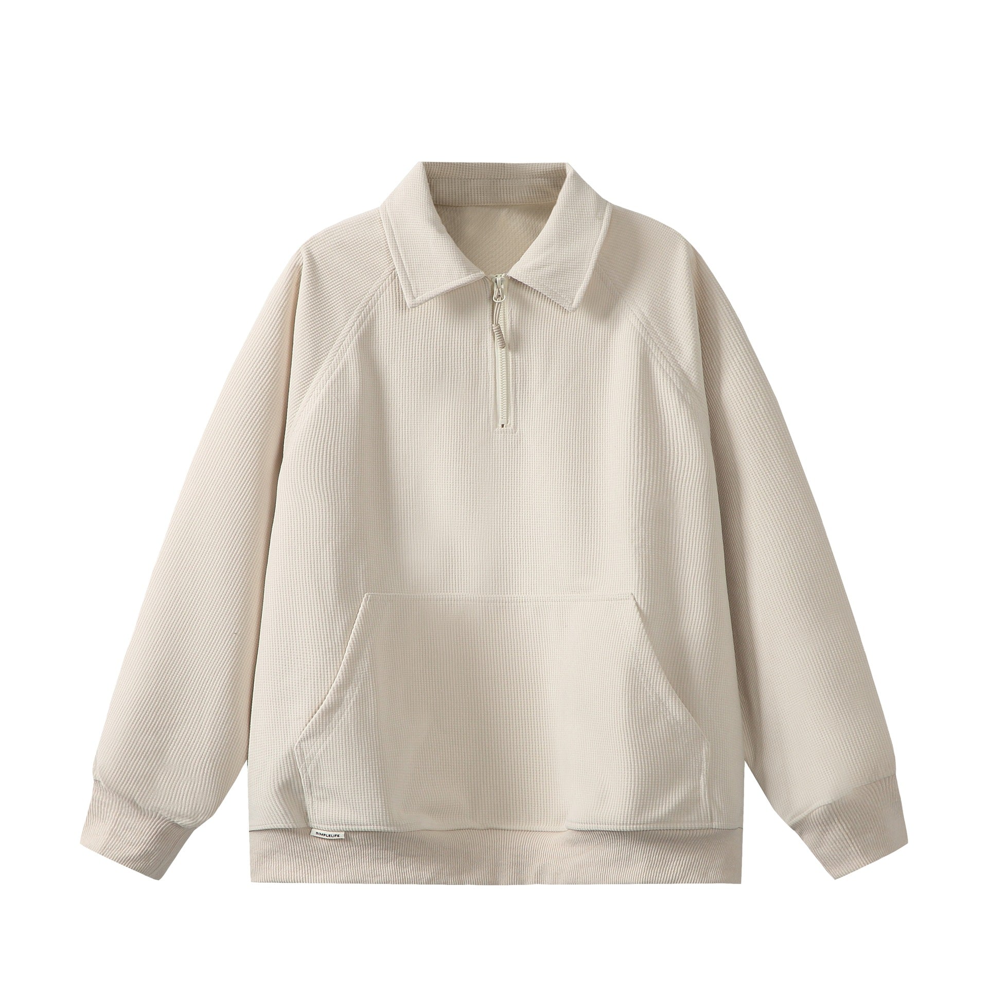Unisex Half-Zip Sweatshirt with Waffle Texture and Kangaroo Pocket Chichicherry