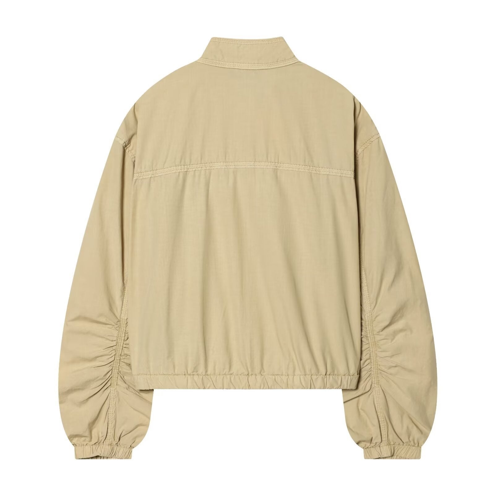 Women's Cropped Bomber Jacket with Stand-Up Collar, Snap Button Placket and Gathered Sleeves Chichicherry
