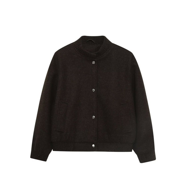 Men's wool blend bomber jacket with ribbed cuffs and snap button placket Chichicherry