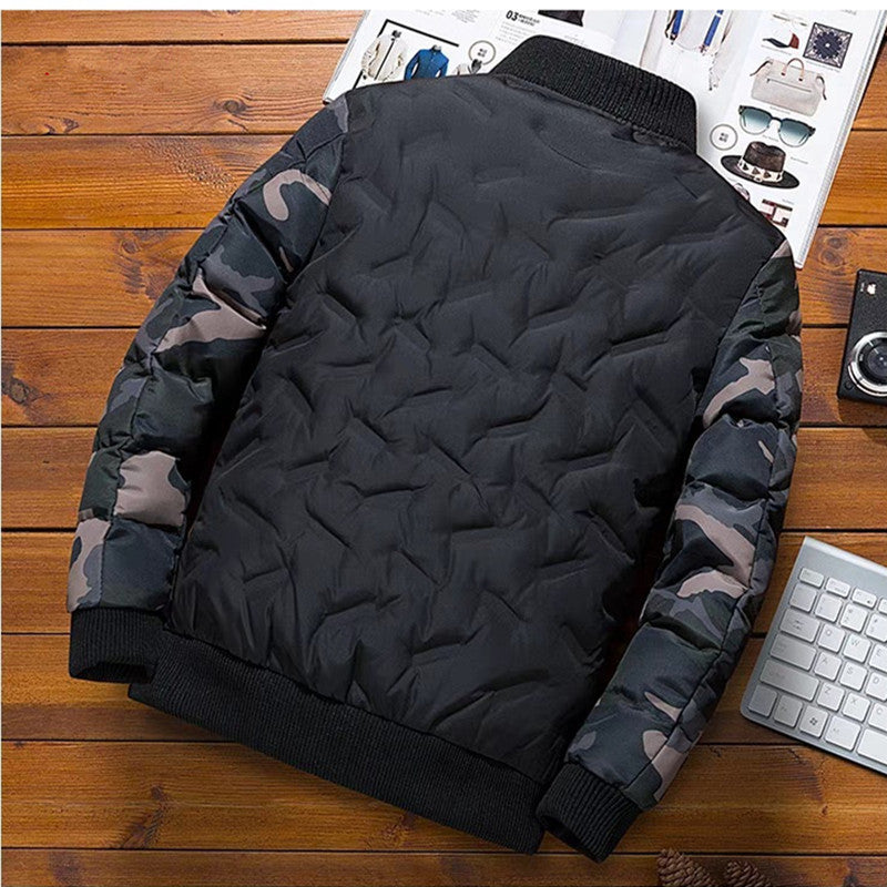 Men's quilted bomber jacket with camouflage sleeves and ribbed cuffs Chichicherry