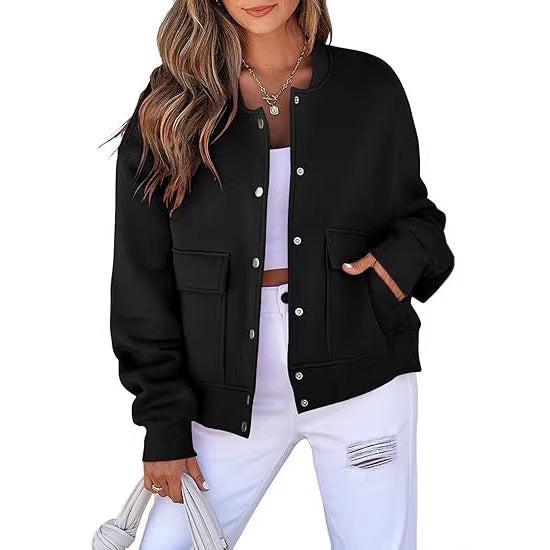 Women's Oversized Bomber Jacket made of French Terry with Snap Button and Patch Pockets Chichicherry