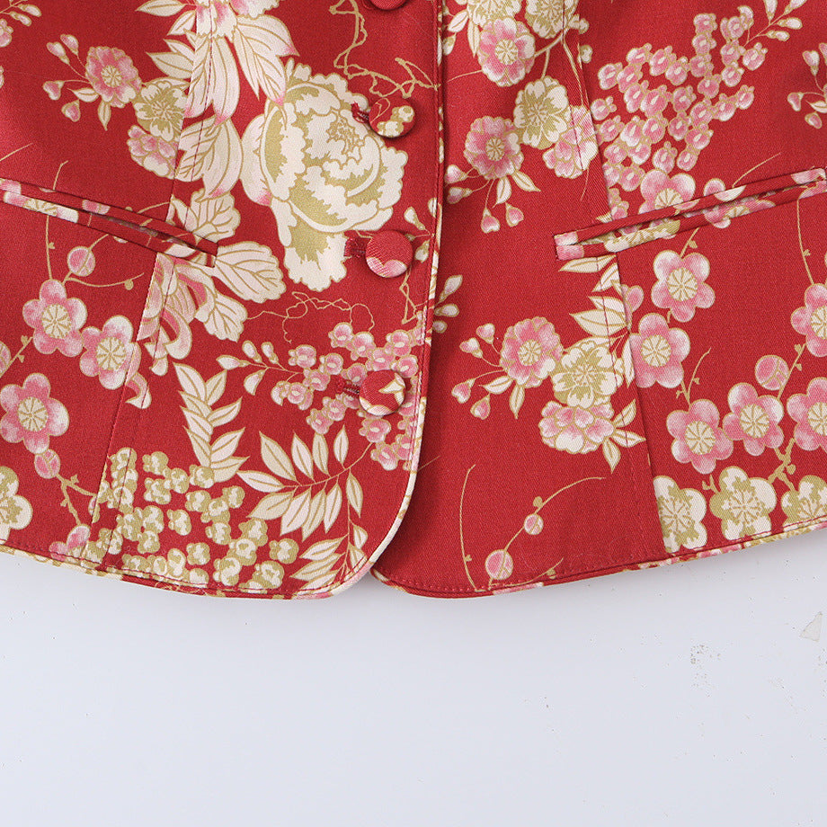 Women's fitted blouse jacket with stand-up collar and floral jacquard look Chichicherry