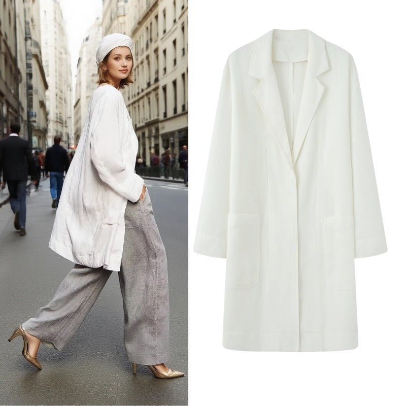Women Longline Coat with Open Front, Casual Fit and Patch Pockets Chichicherry