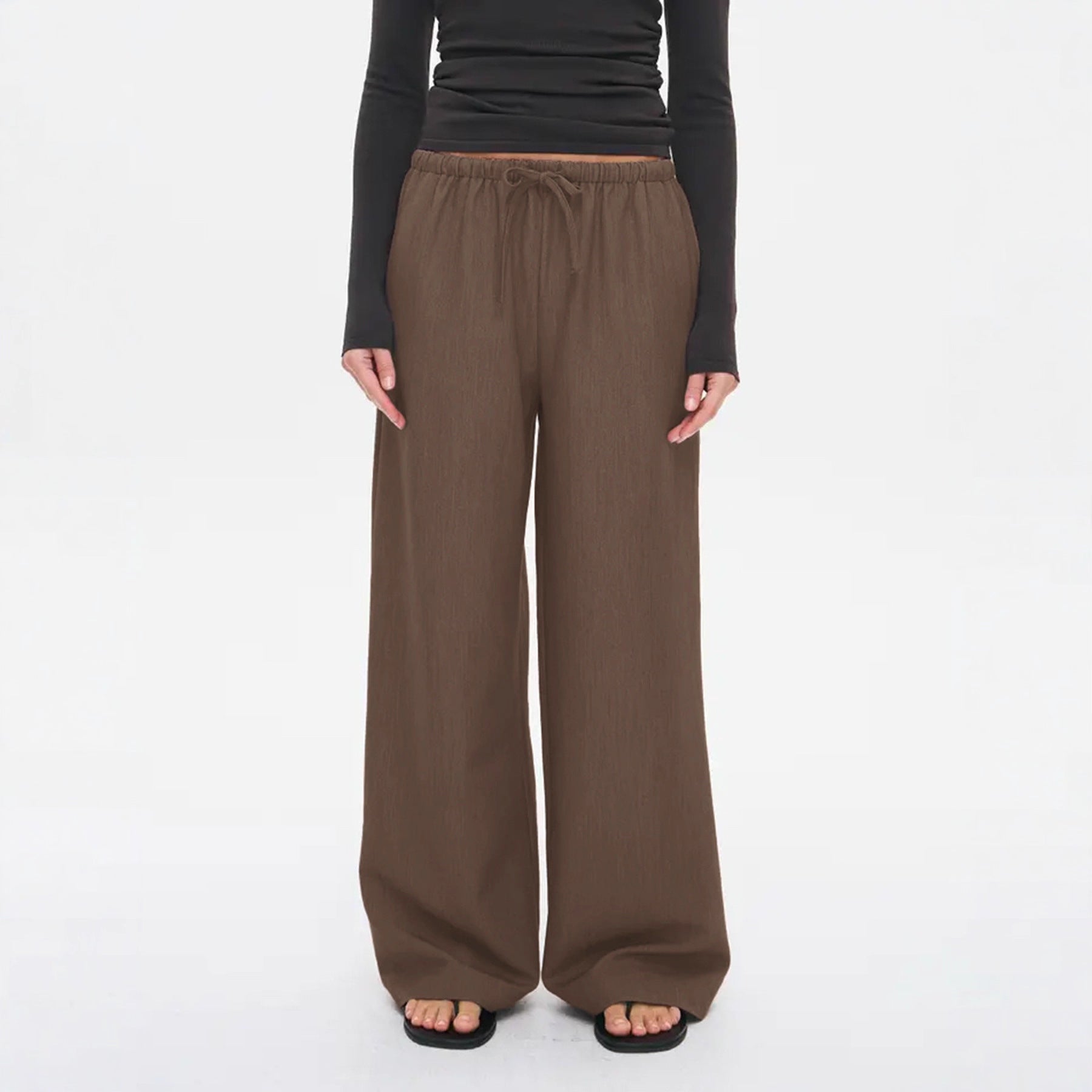 Women's Casual Palazzo Pants with Elastic Drawstring Waistband and Wide Leg