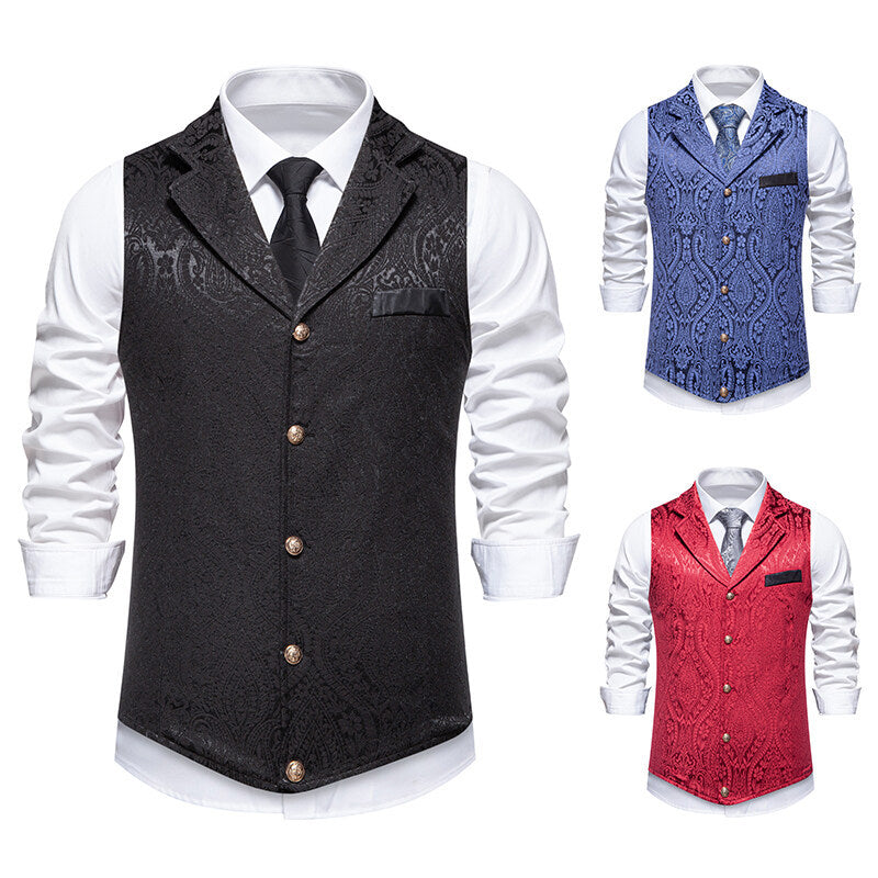 Men's Paisley Jacquard Waistcoat with Shawl Collar, Tailored Fit and Decorative Buttons Chichicherry