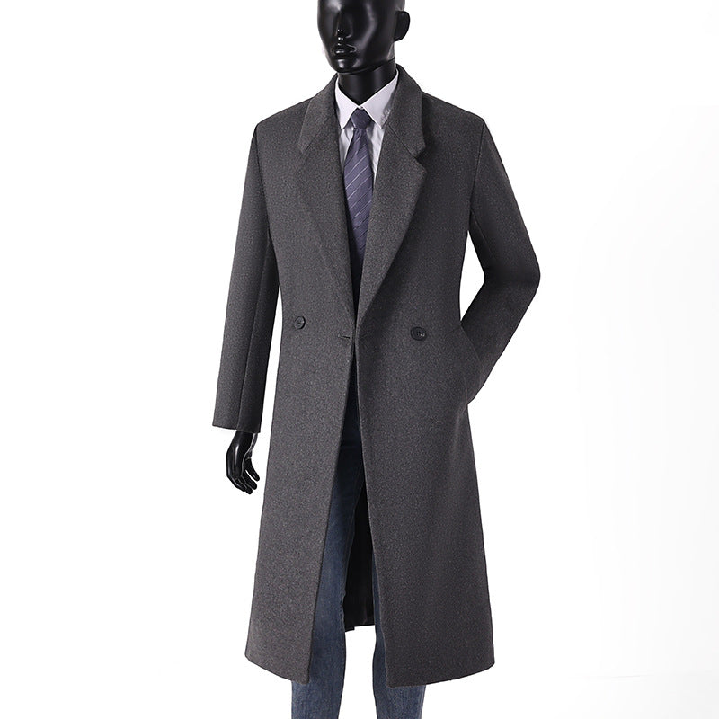 Men's Modern Long Coat made of wool blend with narrow lapels, slight waist suppression, and side patch pockets Chichicherry