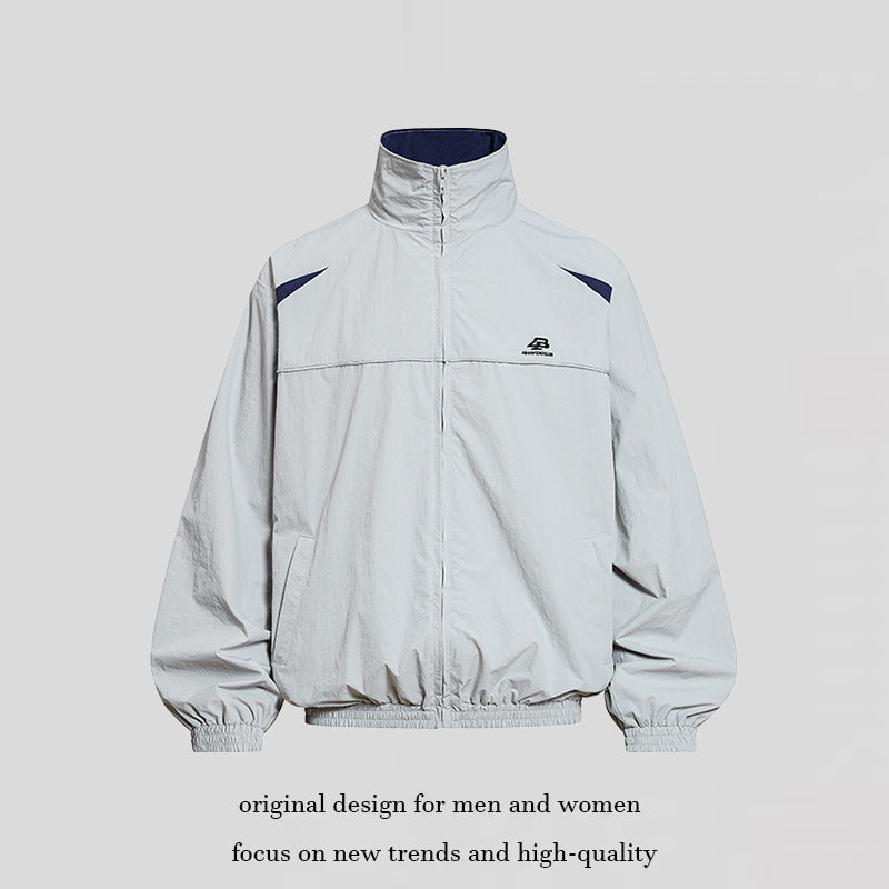 Men's Lightweight Windbreaker Jacket with Stand Collar, Elastic Hem and Relaxed Fit Chichicherry