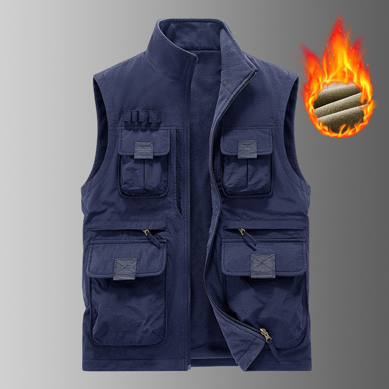 Men's Multi-functional Utility Vest with Fleece Lining & Multiple Pockets Chichicherry