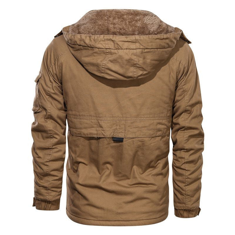 Men's thermally insulated canvas field jacket with hood, teddy lining, and multifunction pockets Chichicherry