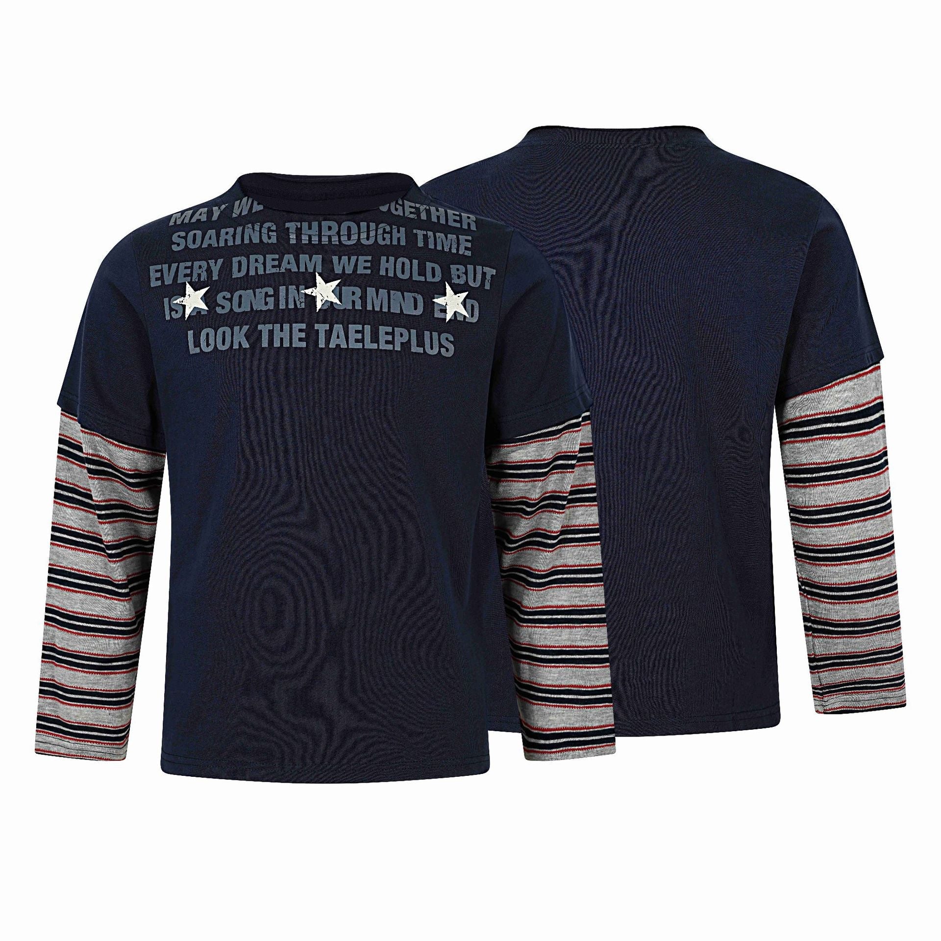 Men's Long Layering Long Sleeve with Star Application and Striped Under Sleeves Chichicherry