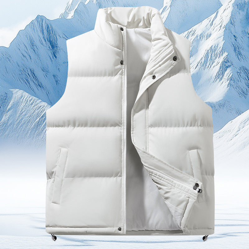Men's Quilted Thermal Puffer Vest with High Stand Collar and Drawstring Hem Chichicherry