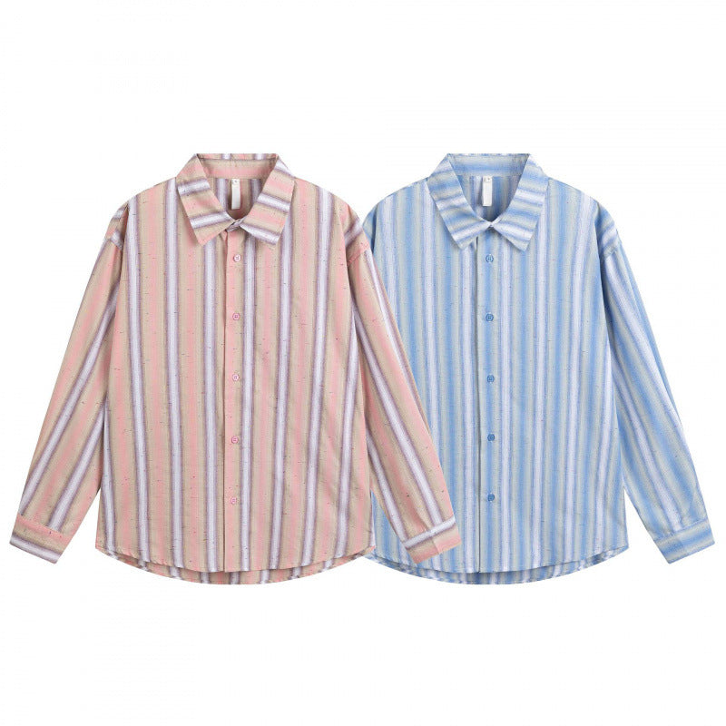Men's Loose-Fitting Cotton Shirt with Vertical Stripes and Rounded Hem Chichicherry