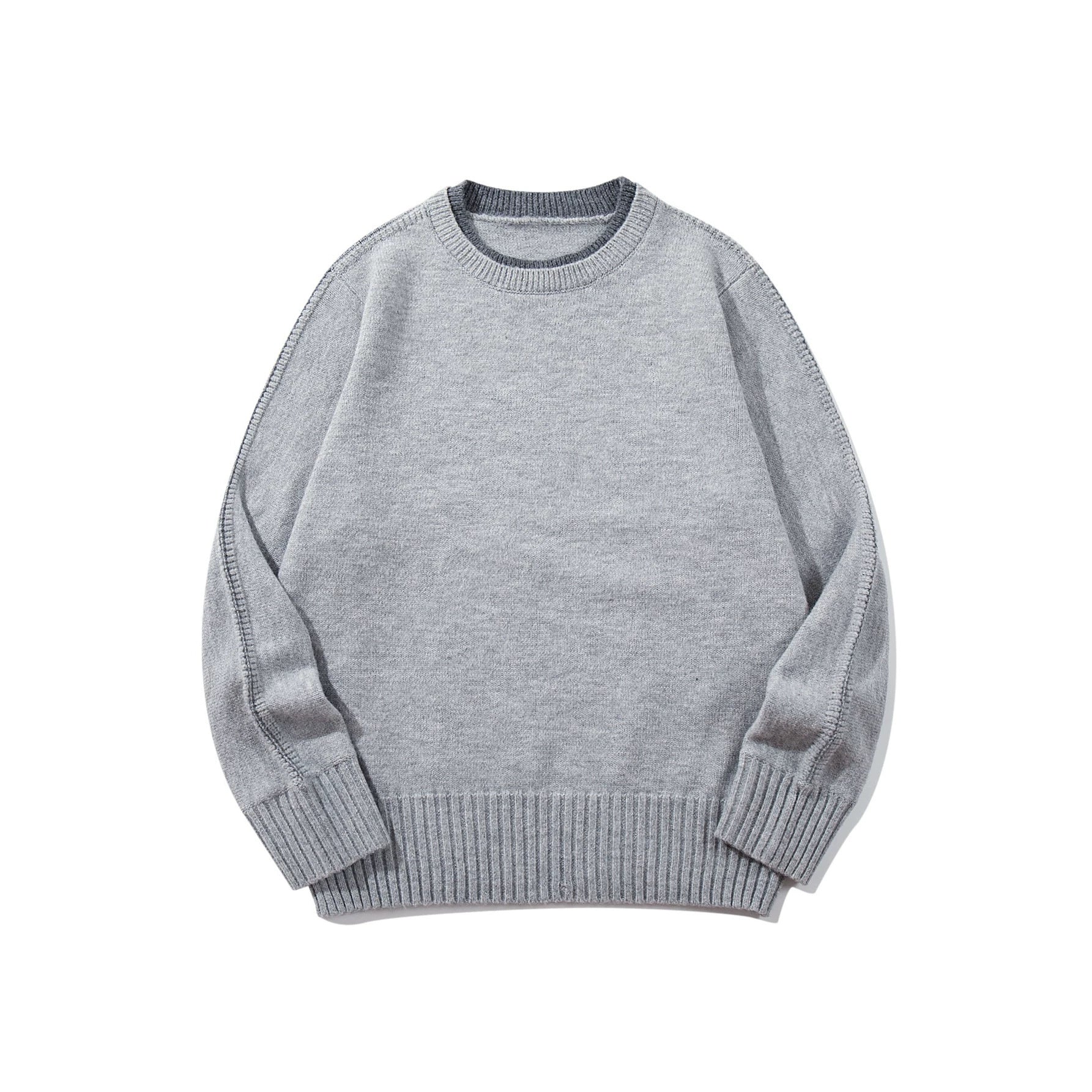 Unisex Fine Knit Round Neck Sweater with Wide Ribbed Cuff and Dropped Shoulder Chichicherry