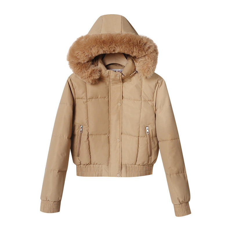 Women’s quilted bomber jacket with hood and faux fur trim Chichicherry