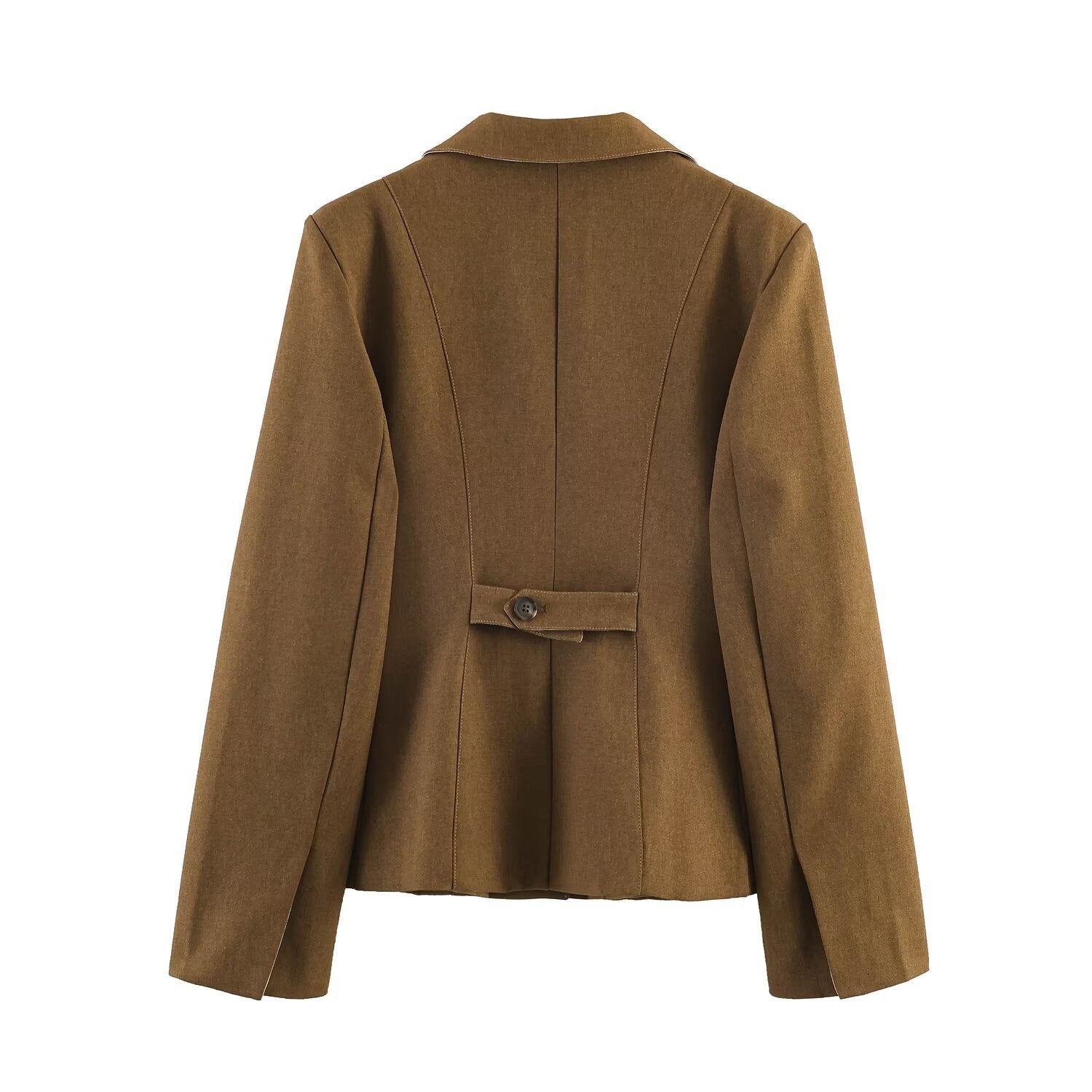 Women Tailored Short Blazer with Wiener Seams, Continuous Button Placket and Flap Pockets Chichicherry