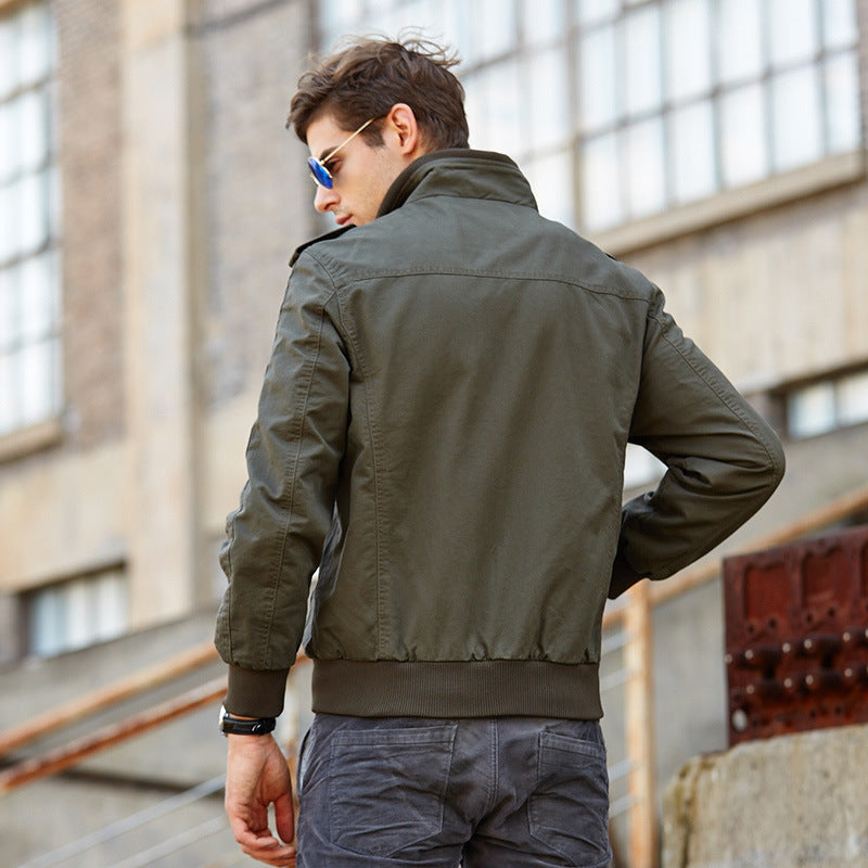 Men's lightweight canvas field blouson in pilot style with shoulder patches and multifunction pockets Chichicherry