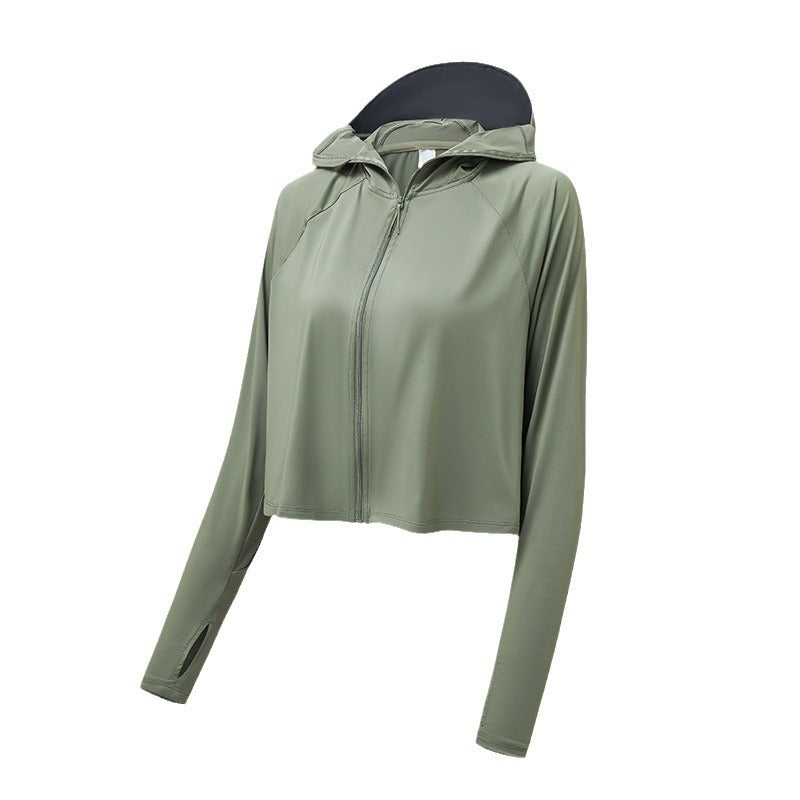 Women's Lightweight Hooded Jacket with UV Protection, Breathable Fabric and Shorter Hem Chichicherry