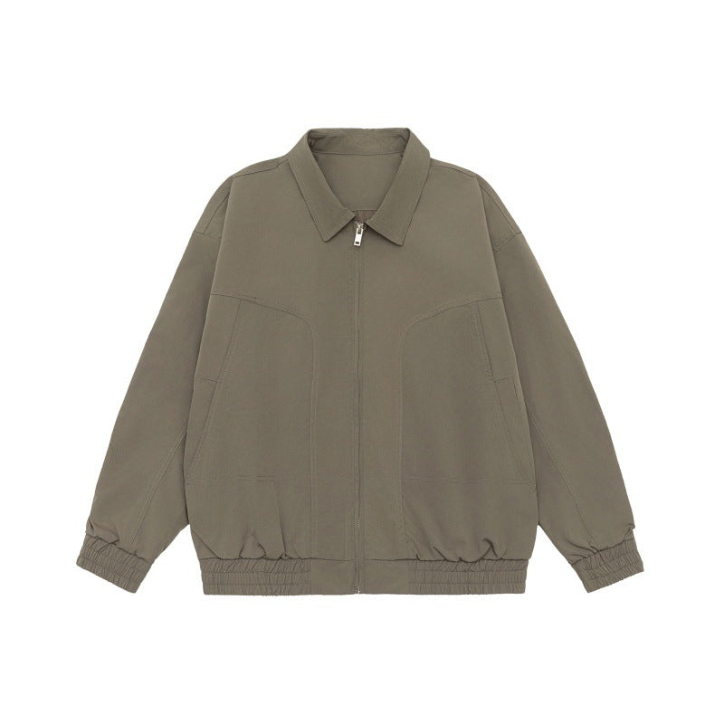 Unisex Oversize Blouson Jacket with Shirt Collar and Elastic Waistband Chichicherry