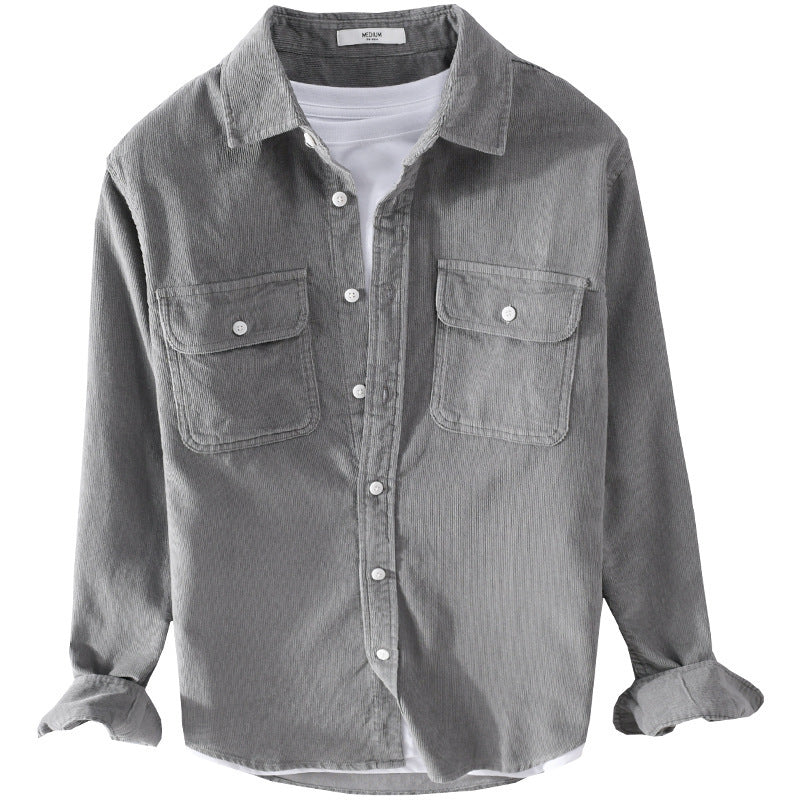 Men's fine cord shirt jacket in worker style with double chest pockets and relaxed fit Chichicherry