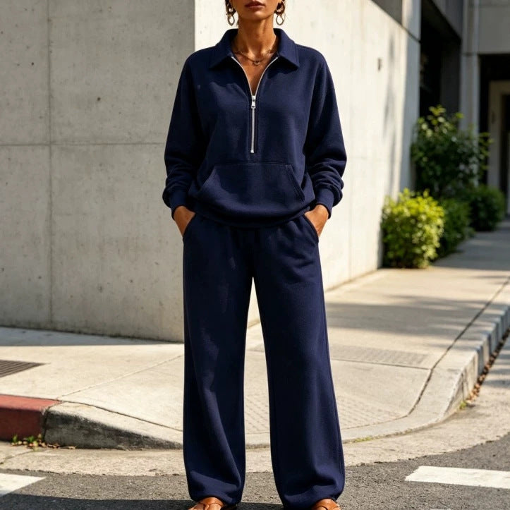 Women’s Casual Sweat Set with Half-Zip Pullover and Loose Jogging Pants Chichicherry