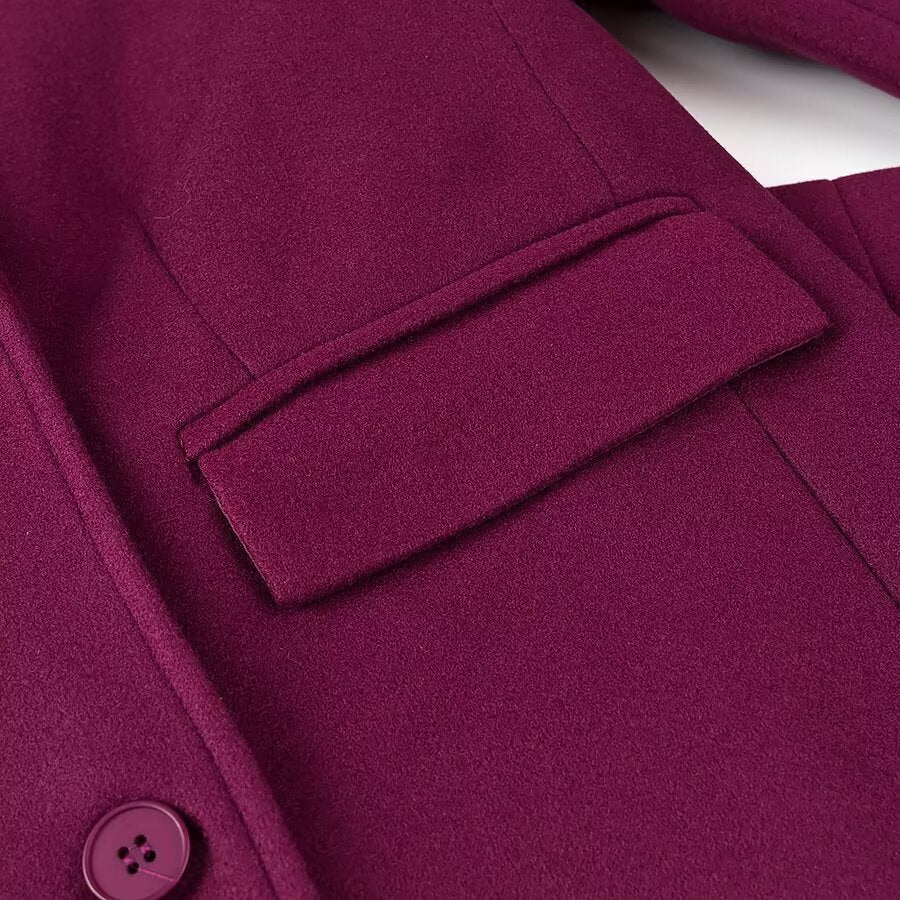 Women's Maxilength Double-Breasted Coat with Oversized Lapels and Sleeve Straps Chichicherry