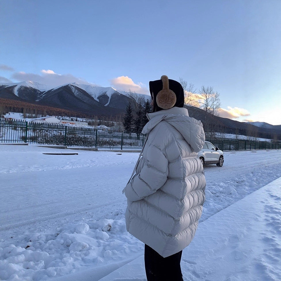 Women Long Padded Oversized Puffer Coat with Hood and Waist Belt Chichicherry