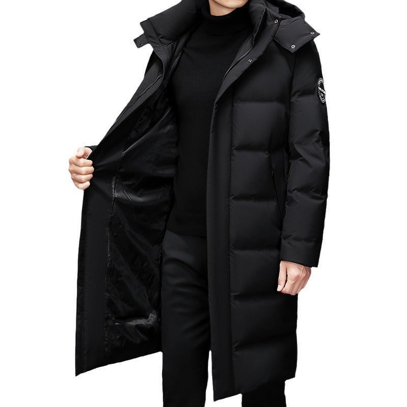 Men's Maxi-Length Thermal Quilted Coat with High Collar and Concealed Front Chichicherry