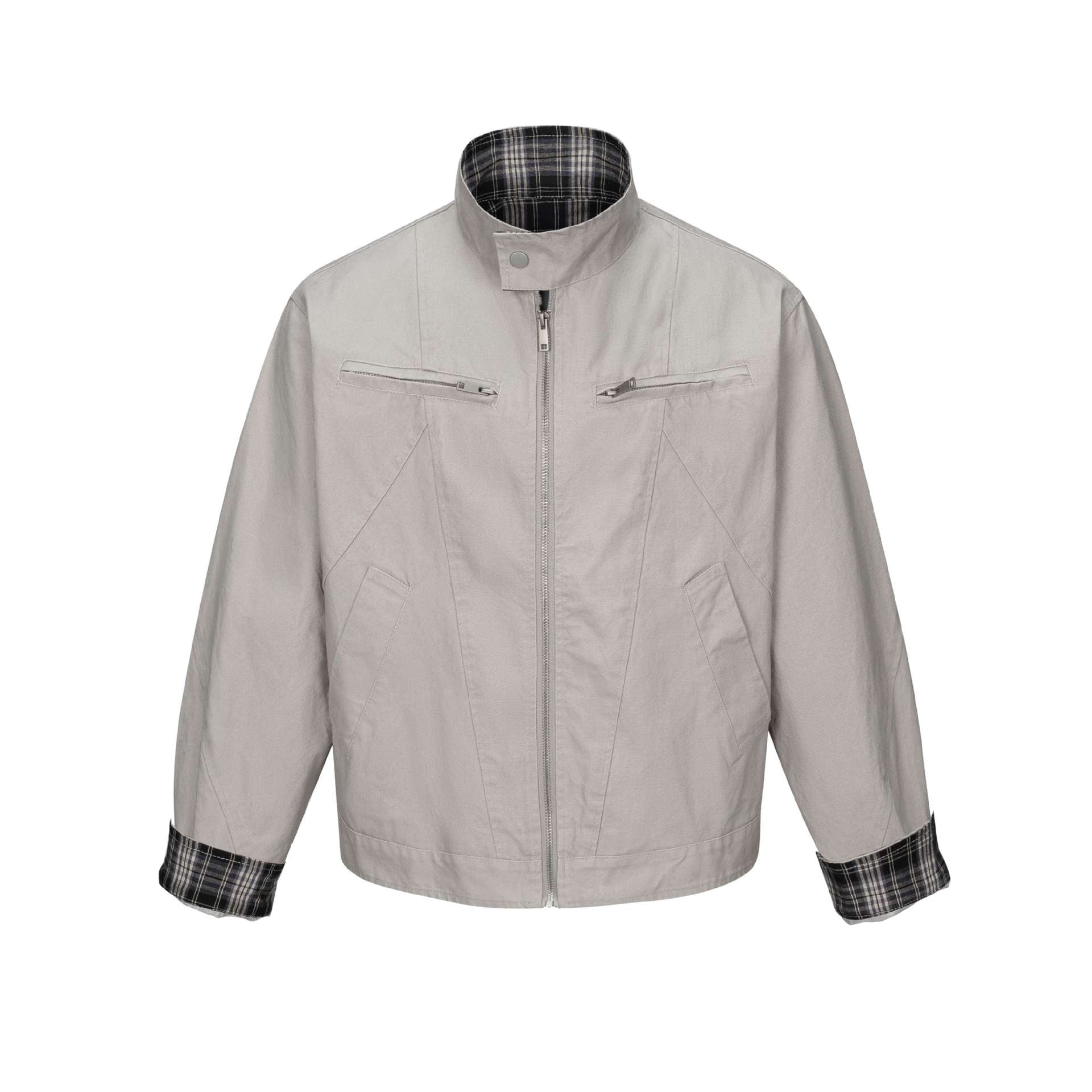 Men's short-cut boxy blouson with stand collar, zipper and chest zippers Chichicherry