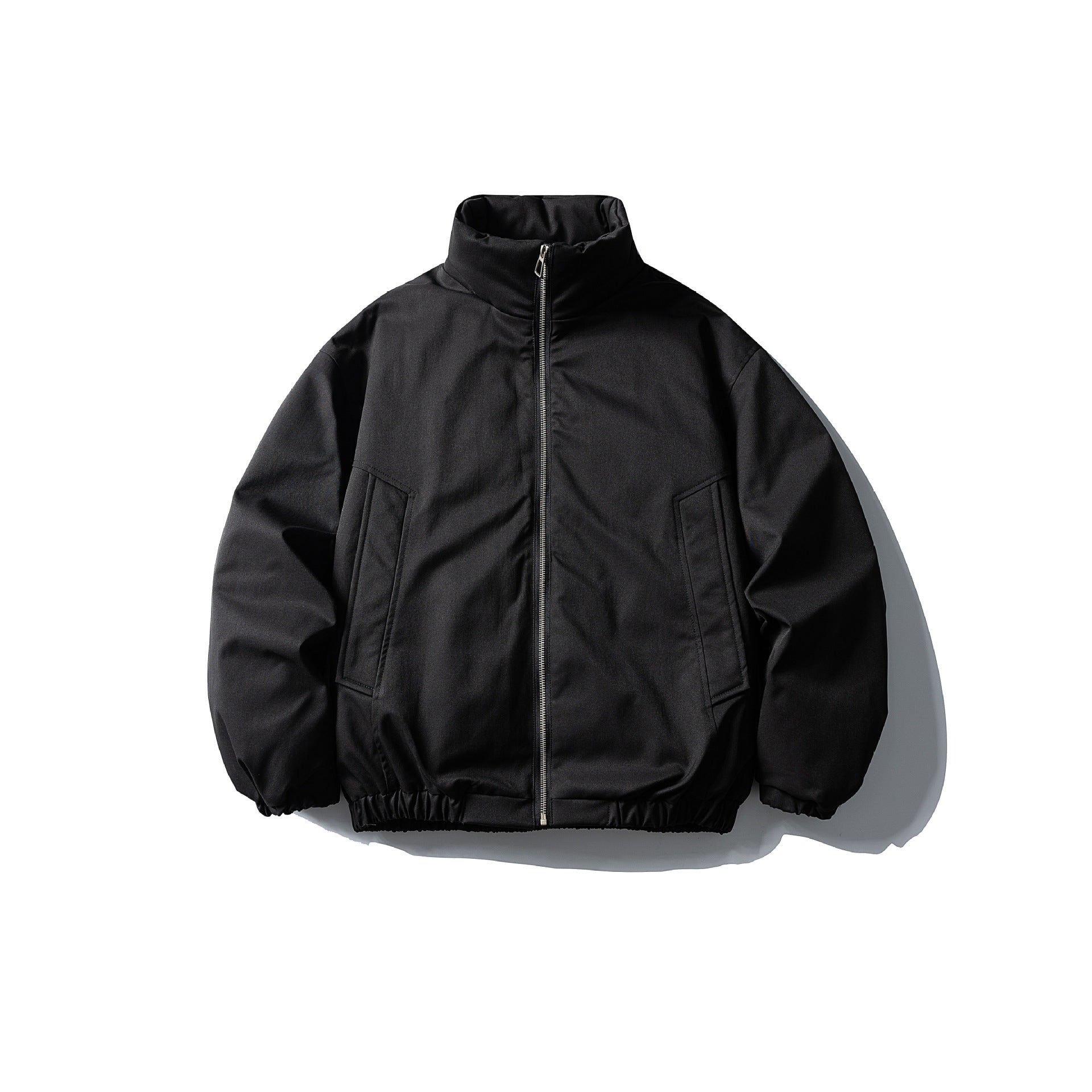 Men's Boxy Short Parka with High Stand Collar, Elastic Hem and Applied Front Pockets Chichicherry