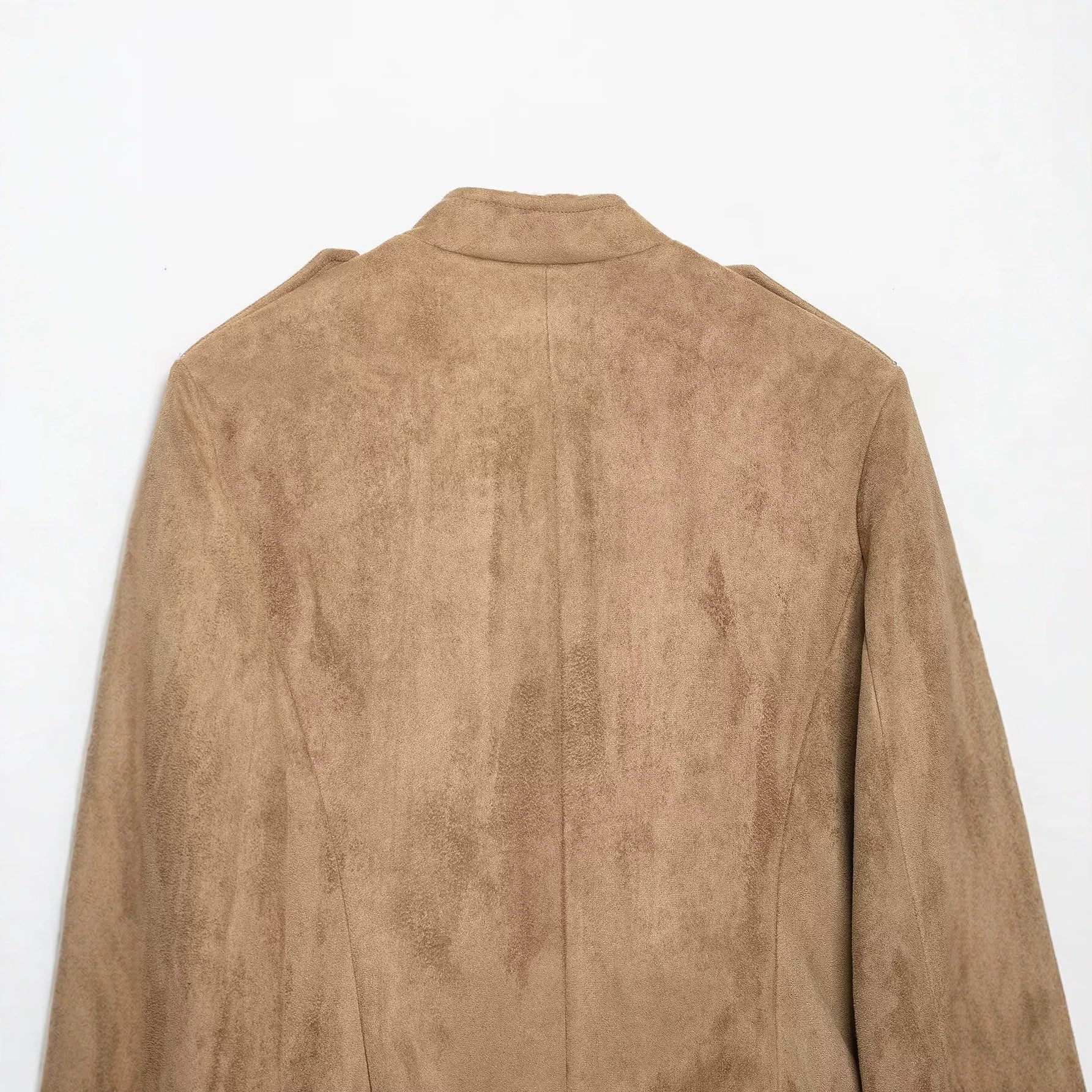 Women’s short military-style jacket made of velour imitation with stand-up collar, epaulettes, and decorative button placket Chichicherry