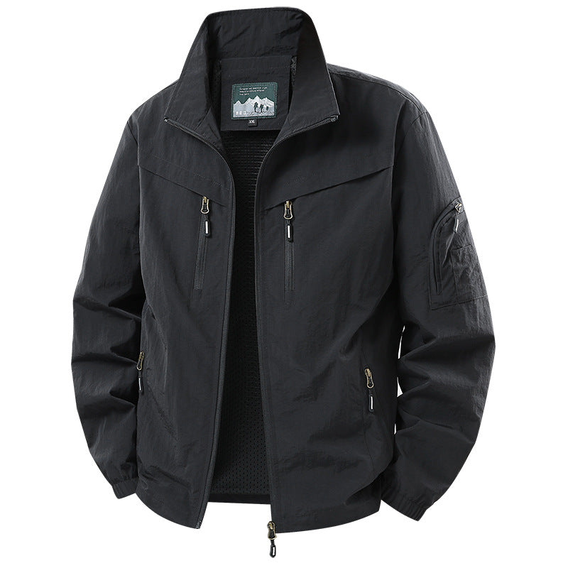 Men's Lightweight Functional Jacket with Mesh Lining and Multiple Zipper Pockets Chichicherry