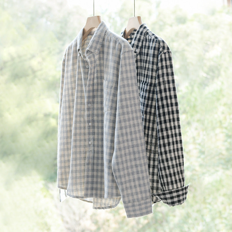 Men's Casual Checkered Layering Shirt made of Brushed Cotton Flannel with Patch Chest Pocket Chichicherry