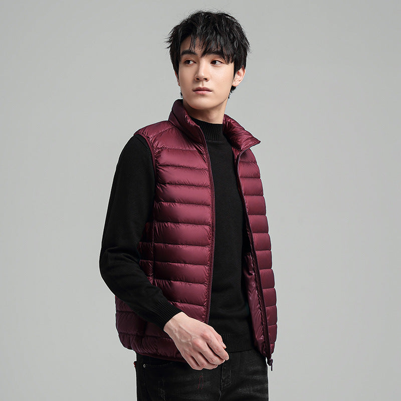 Men's Ultra-Light Quilted Insulation Vest with High Stand-Up Collar and Packing Function Chichicherry
