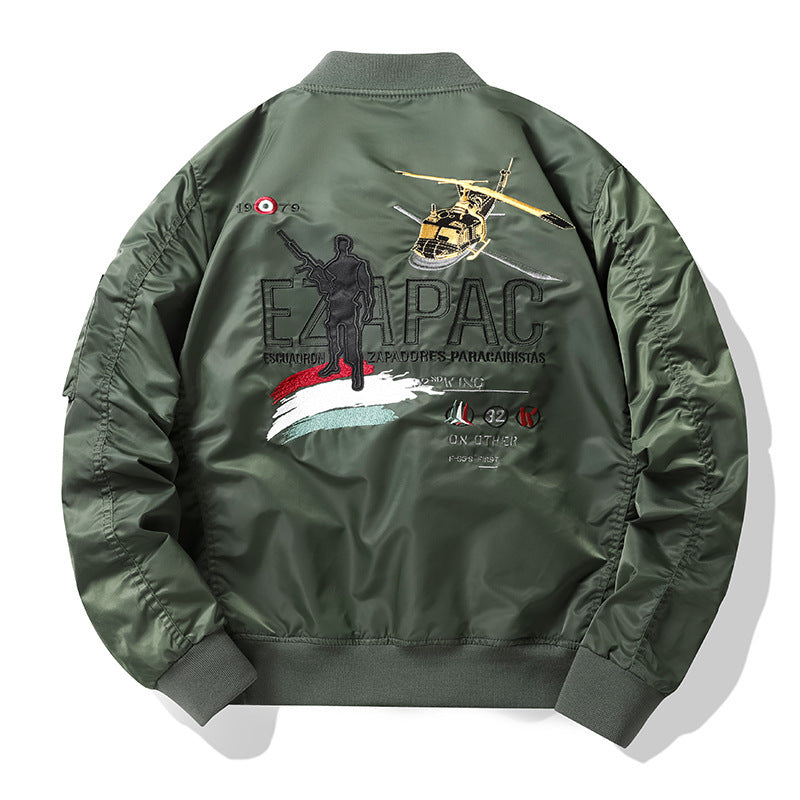 Men's pilot bomber jacket in vintage military style with embroidered flight patches and water-repellent nylon surface Chichicherry