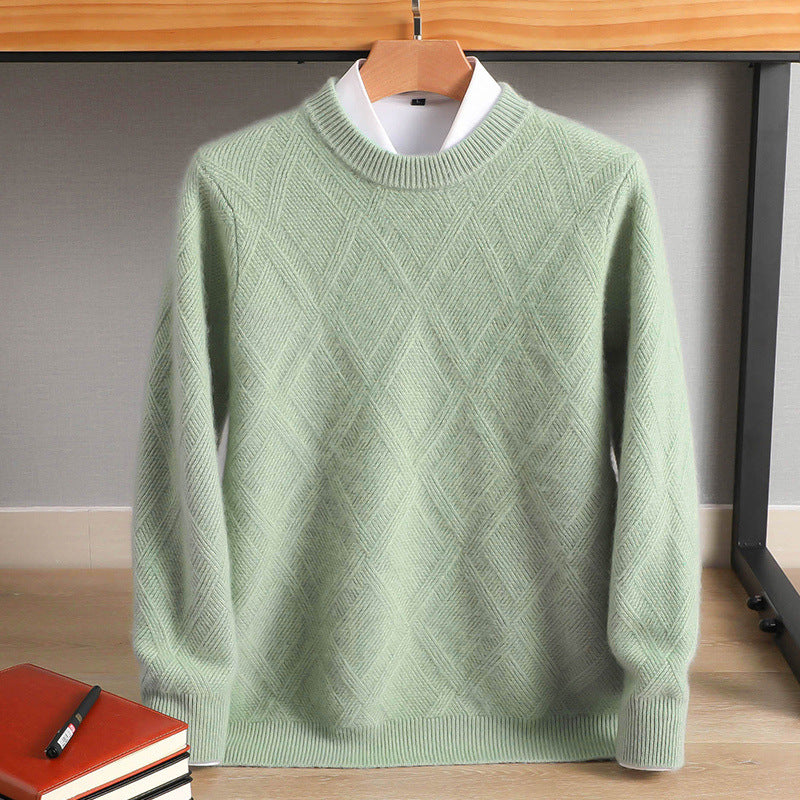 Men's fine diamond pattern crew neck sweater made of merino blend with a soft touch Chichicherry