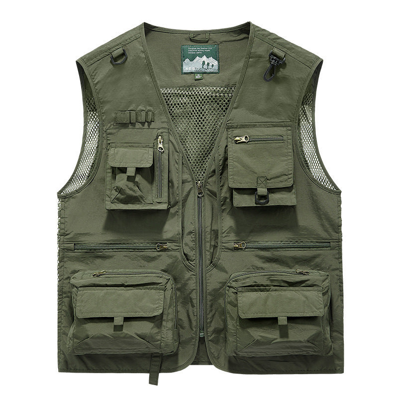 Men's multi-pocket fishing utility vest with mesh back and zipper Chichicherry