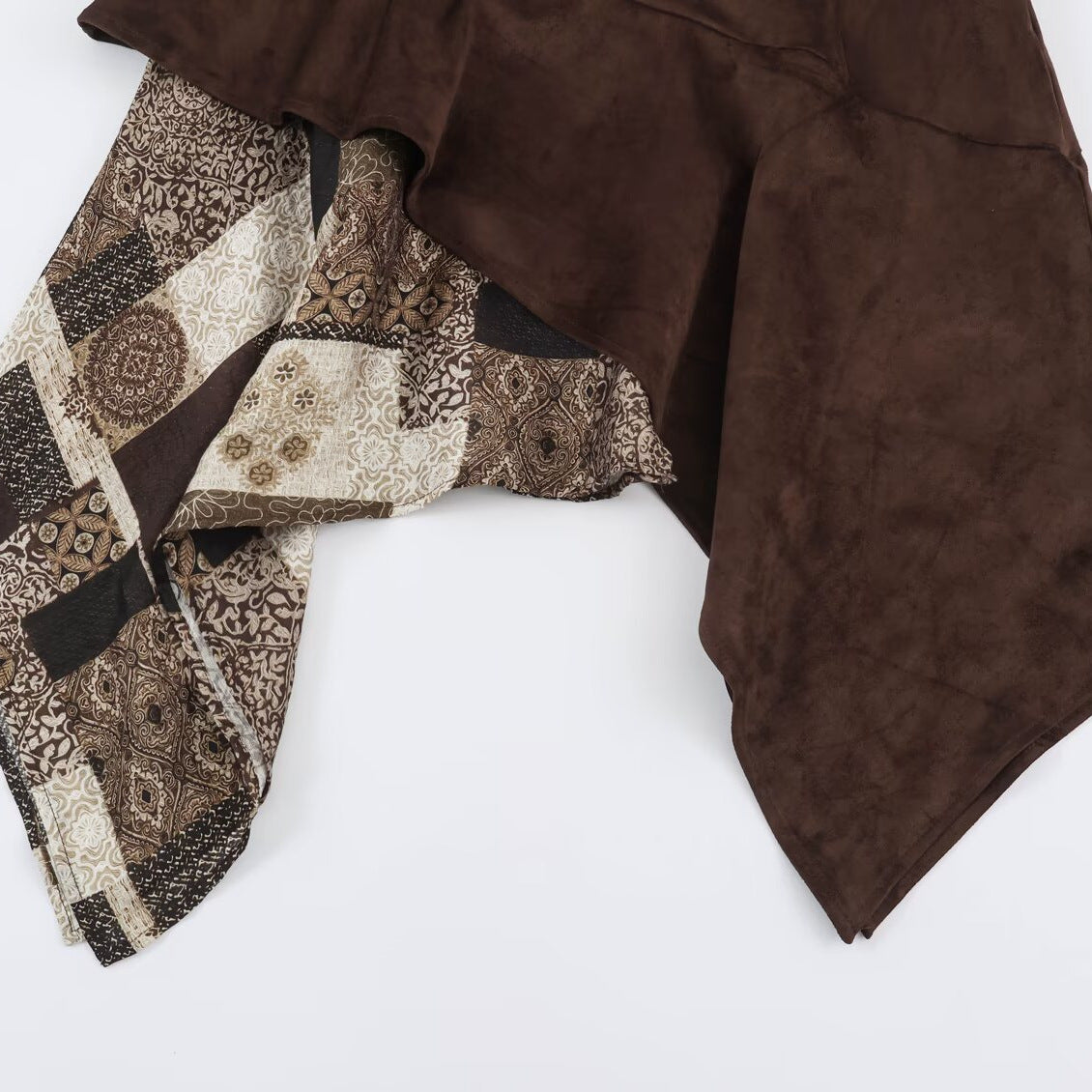 Women's Asymmetric Patchwork Wrap Skirt with Waist Belt and Layered Look Chichicherry