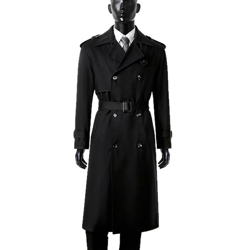 Men's Double-Breasted Trench Coat with Removable Waist Belt and Epaulettes Chichicherry