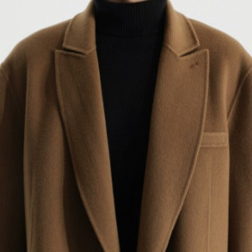 Men's Boxy Wool Blend Short Coat with Double Button and Notched Lapel Chichicherry