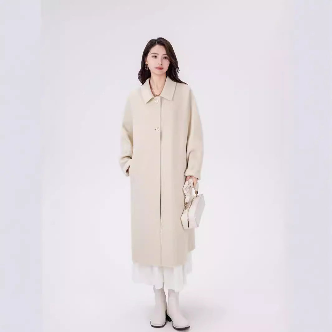 Women's Short Wool Blend Boxy Coat with Decorative Heart Buttons Chichicherry