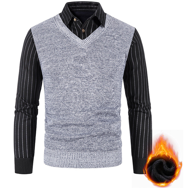 Men's thermo-lined V-neck knitted vest with ribbed cuffs Chichicherry