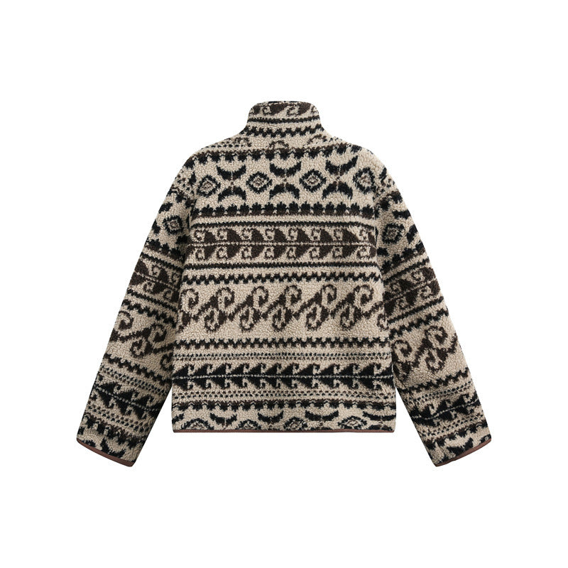Unisex Short cut teddy fleece jacket with standing collar and Norwegian structure Chichicherry