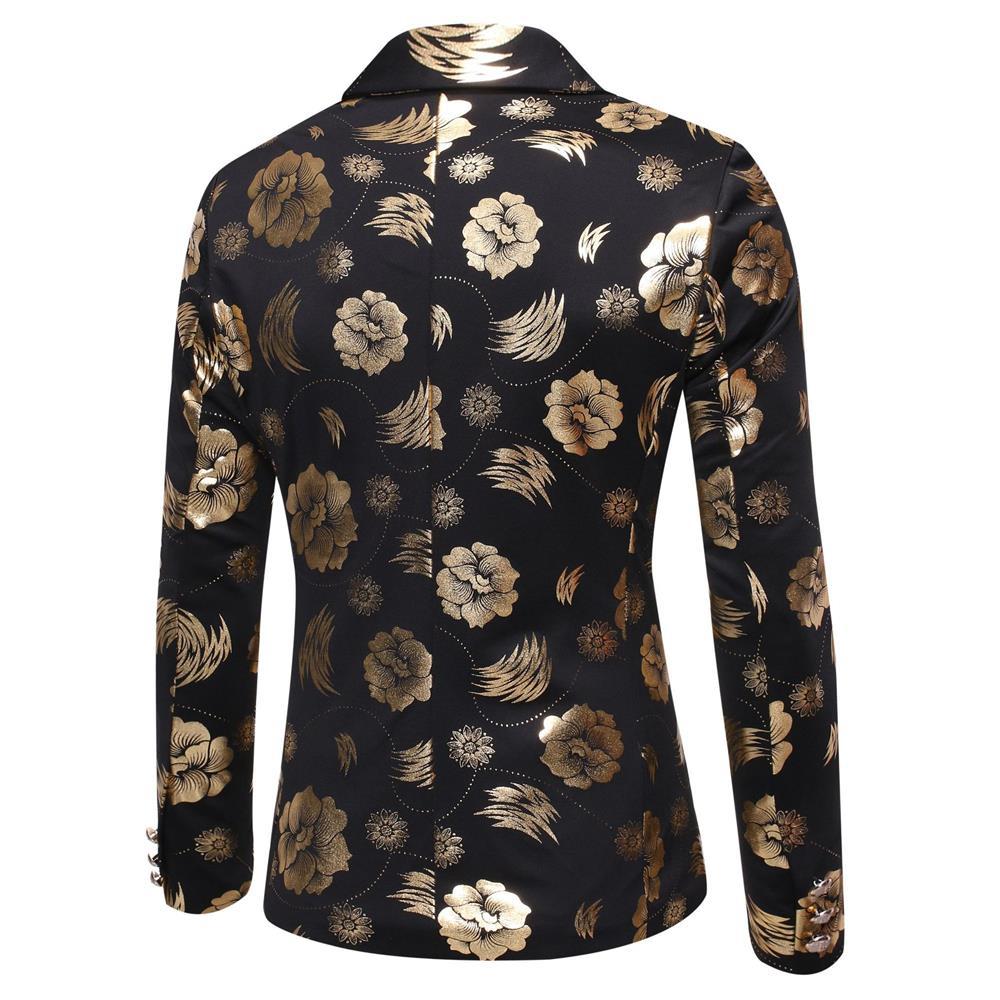 Men's Tailored Satin Blazer with Floral Jacquard and Shawl Collar Chichicherry