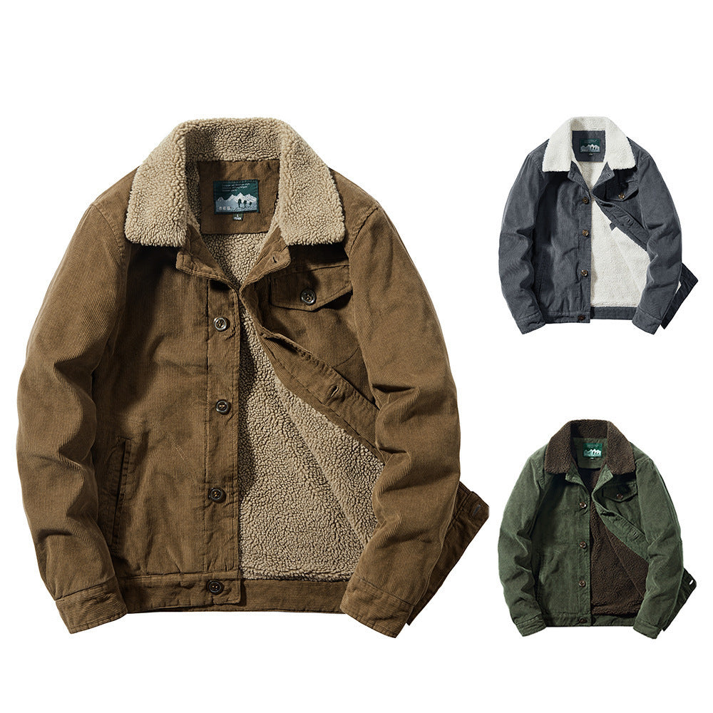 Men's cord jacket with warming Sherpa inner side and teddy collar in worker blouson style Chichicherry
