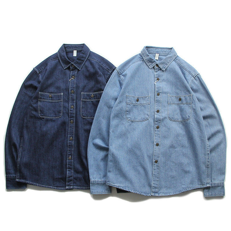 Herren Denim-Worker-Hemdjacke mit Brusttaschen und lockerer Passform Chichicherry