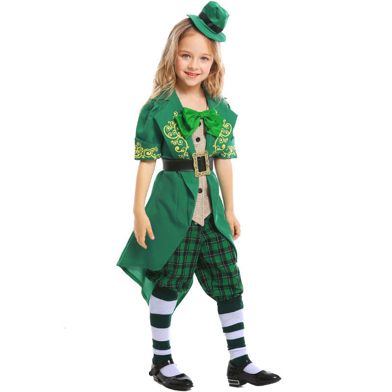 Girl costume as Irish leprechaun with hat and apron Chichicherry