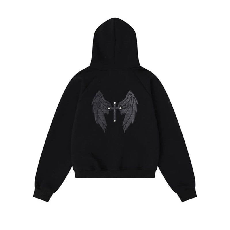 Women's hooded sweat jacket with lacing, metal eyelets, and long zipper Chichicherry