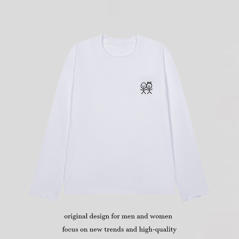 Unisex Long Sleeve Cotton Shirt with Minimalist Friendship Embroidery Chichicherry