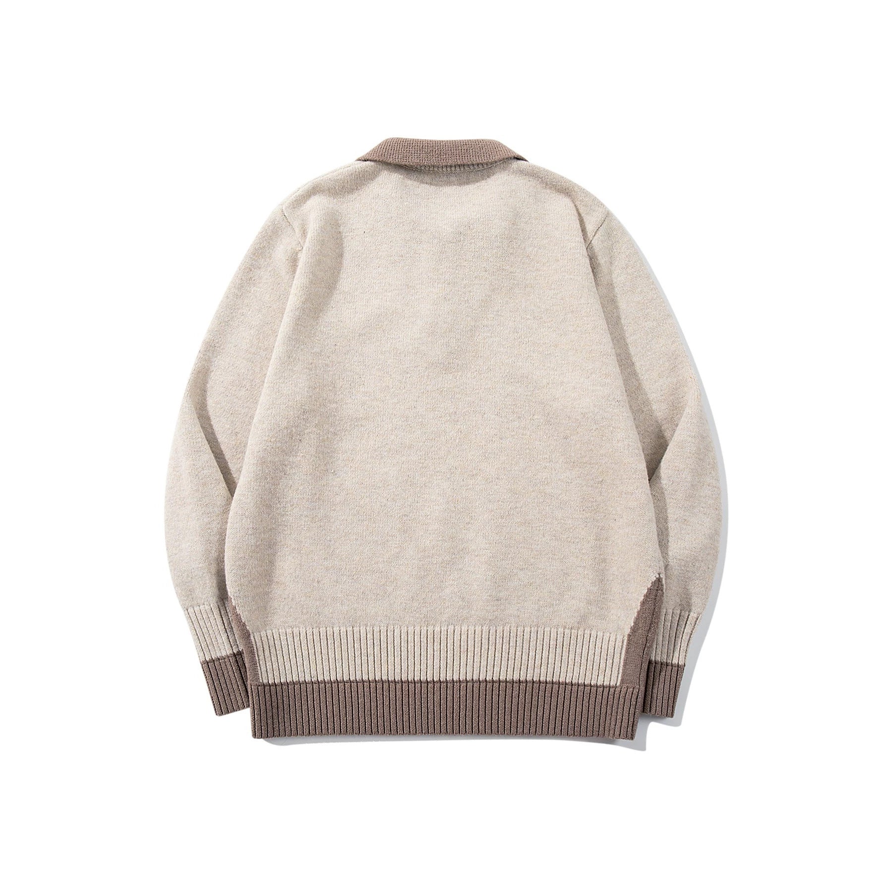 Men's Polo Collar Knitted Sweater with Button Placket and Contrasting Cuffs Chichicherry